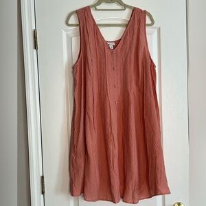 Sleeveless Coral Button-Front Babydoll Dress